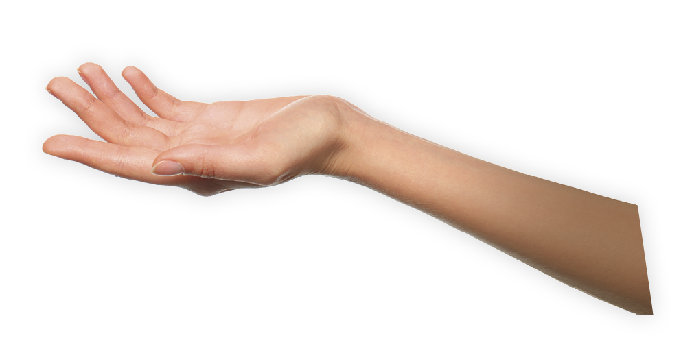 Hands of young woman with healthy skin softened by cream with moisturizing effect, on white background