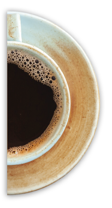 top close view cup of coffee with milk inside cup on the white desk drink coffee milk desk color