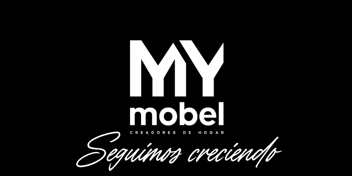 Imagen con logo de la marca MyMobel y texto "seguimos creciendo"